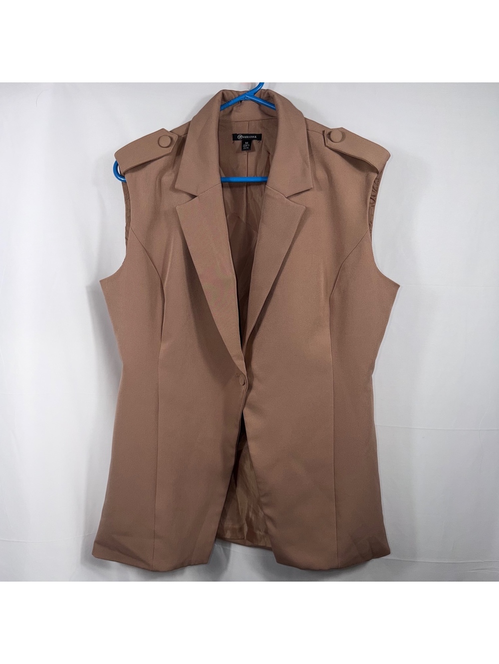 Versona Women’s Camel Sleeveless Longline Blazer Vest Size Medium